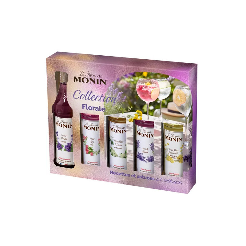 MONIN - Coffret Collection Floral pour cocktails pétillants avec ou sans alcool- 5x5cl