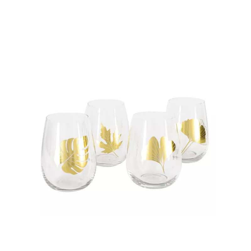 AULICA - Set 4 verres feuilles dorées