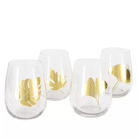 AULICA - Set 4 verres feuilles dorées
