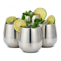 OAK & STEEL - Verre à cocktail en acier inoxydable argenté avec paille