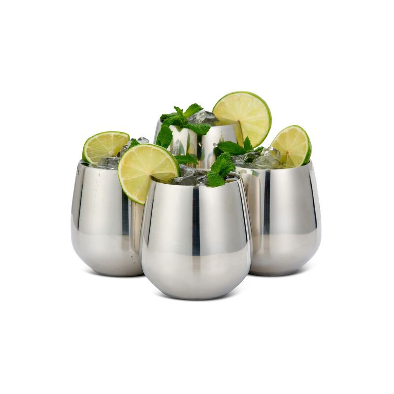 OAK & STEEL - Verre à cocktail en acier inoxydable argenté avec paille